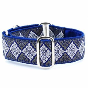 SMALL SATIN LINED MARTINGALE COLLAR - - LEAF TILE NAVY