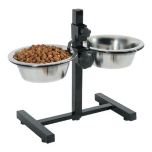 Adjustable Stand With Stainless Steel Dog Bowls