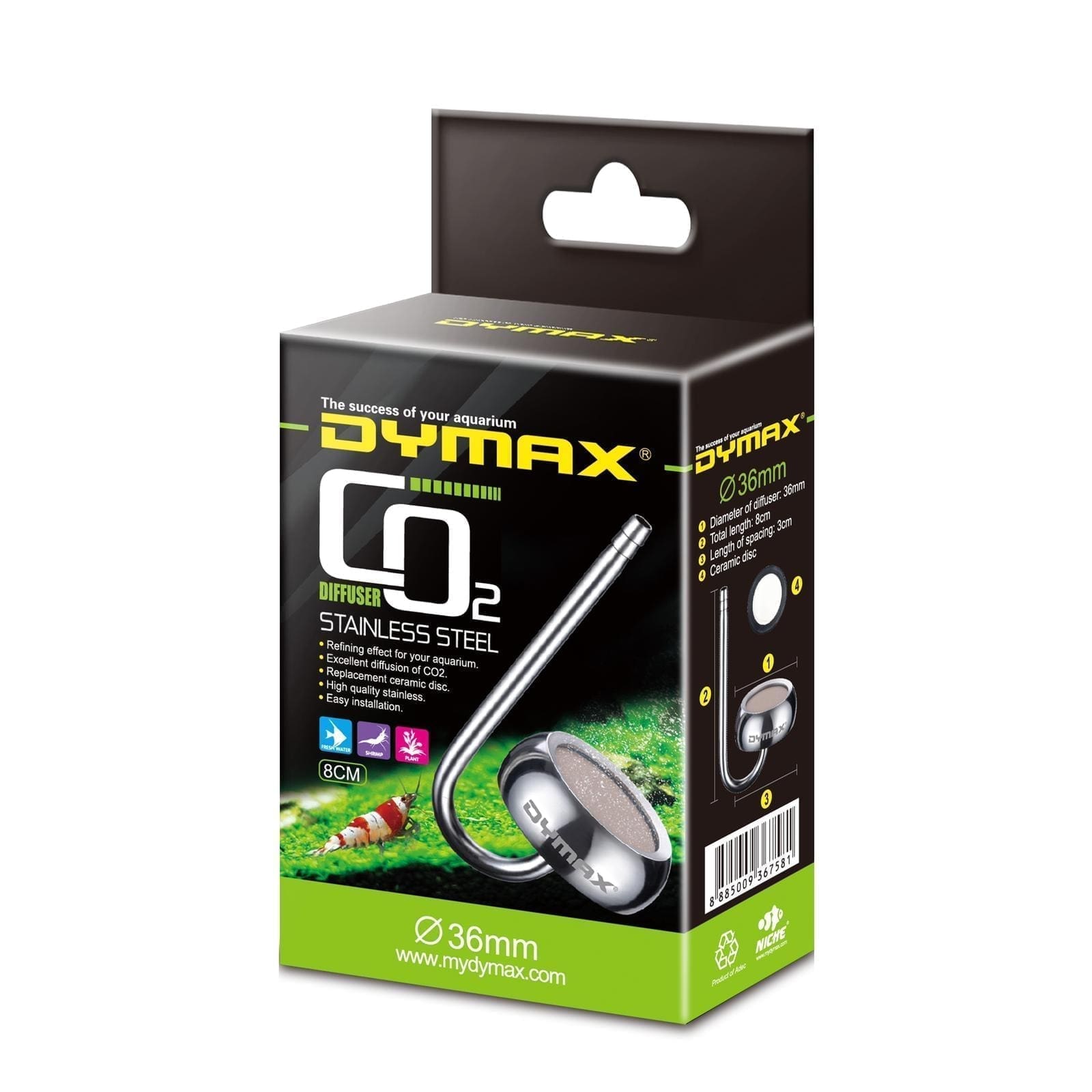 dydm758.jpg DYMAX STAINLESS STEEL CO2 DIFFUSER DIA. - 36mm LENGTH 8cm - Image 1