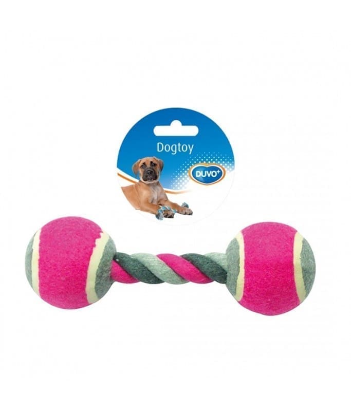 7136-large_default.jpg Duvo Tug toy knotted cotton with 2 tennis balls – Mixed colors 18cm - Image 1