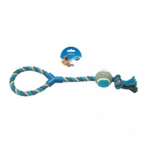Duvo Tug Toy Knotted Cotton Loop With Tennis Ball Grey/Blue 48cm