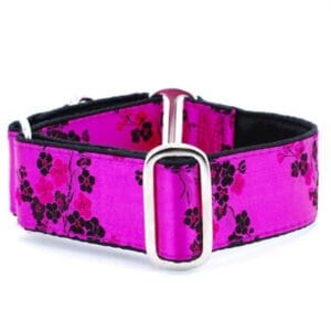 SMALL SATIN LINED MARTINGALE COLLAR - - Cherry Blossoms Fuchsia