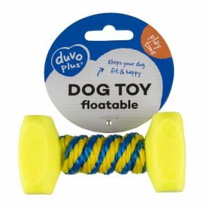 Duvo+ Dog Toy Dumbbell With Rope 14X7Cm Blue/Yellow[Dimension - 14X7Cm]