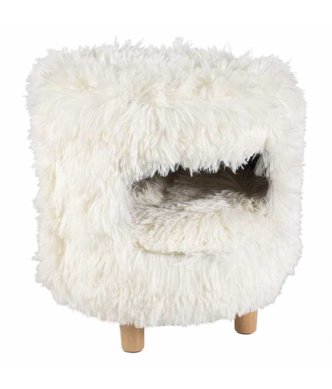 LR11912 Duvo+ Cat House With Long Plush 31X31X34Cm White - Image 1