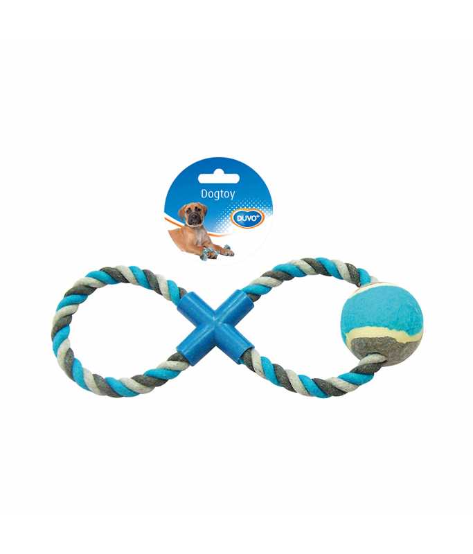 LR4705043 Duvo+ Knotted Cotton 8-Pull Ring With Tennis Ball 28Cm Grey/Blue - Image 1