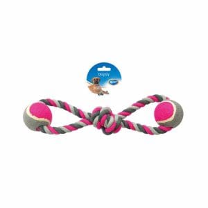Duvo+ Knotted Cotton 8- Pull Ring & 2 Tennis Balls 38Cm Grey/Pink