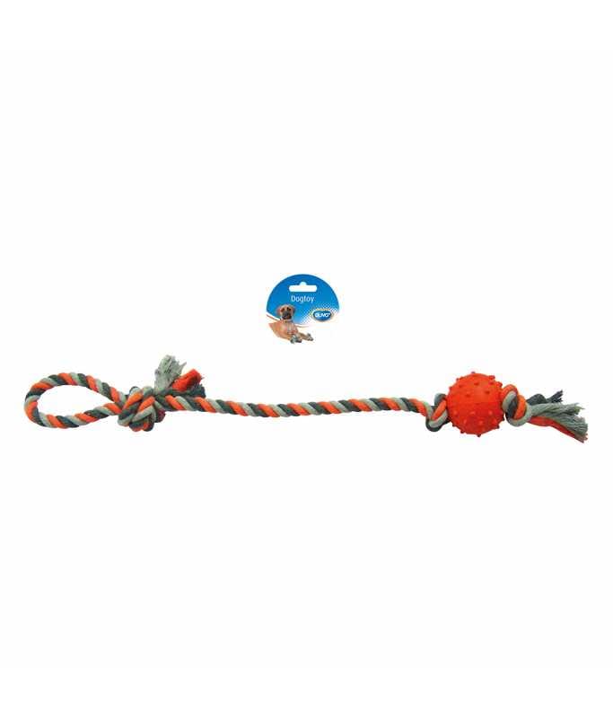LR4705065 Duvo+ Tug Toy Knotted Cotton Pendulum & Rubber Ball 60cm Grey/Orange - Image 1