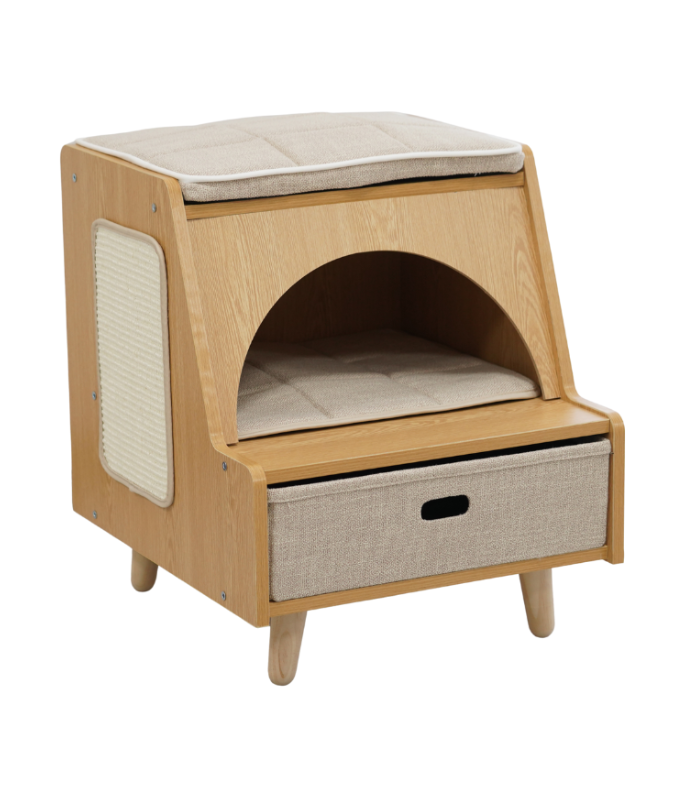 HY230327 Catry Bedside Box Cat House with Scratcher 45x50x53.5cm - Image 1