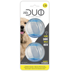 Zeus Duo Ball - 6.3cm with Squeaker & Glow, 2pk