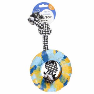 Duvo+ Rubber Tire Smash & Cotton Rope Multicolour[Size - S, Dimension - 28X14X4.1Cm]
