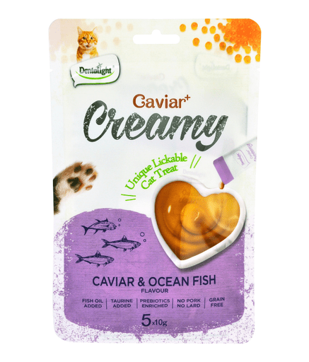 DL11469 Dentalight Caviar+ Creamy Lickable Cat Treat 5pcs x 10g - Caviar & Ocean Fish Flavour - Image 1