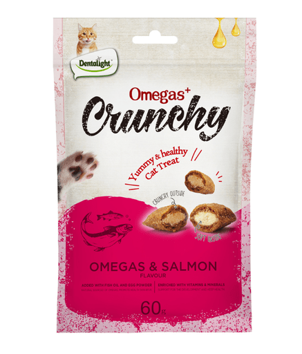 DL12336 Dentalight Omegas+ Crunchy Cat Treat 60g - Omegas & Salmon Flavour - Image 1