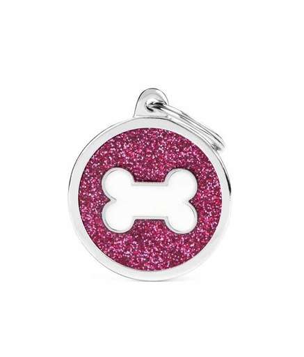GL05PINK MY FAMILY CERCHIO GRANDE OSSO BIANCO GLITTER ROSA - Image 1