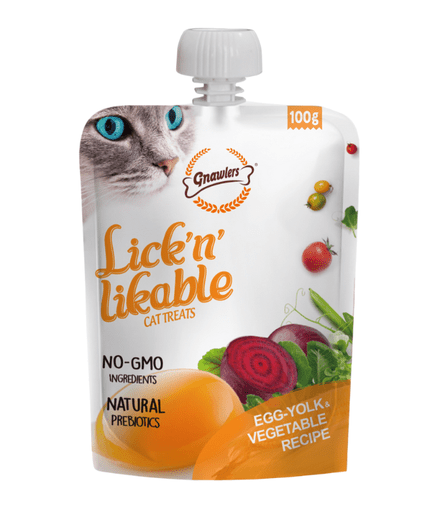 GN12152 Gnawlers Lick 'n' Lickable Cat Treats 100g - Egg Yolk & Vegetable - Image 1