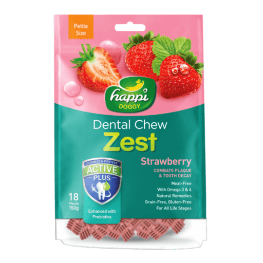 H111 Happi Doggy Dental Chew Zest-Strawberry- 2.5" (18 Pieces) -150g - Image 1