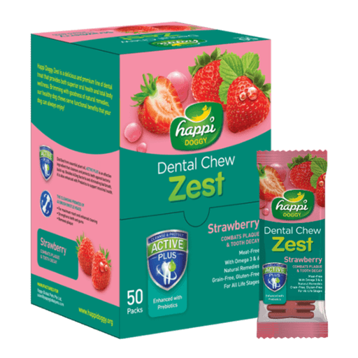 H112 Happi Doggy Dental Chew Zest-Strawberry-4'' (Display Box-50pcs) - Image 1