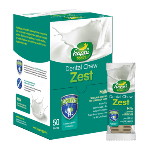 H142 Happi Doggy Dental Chew Zest-Milk-4'' (Display Box-50pcs) - Image 1