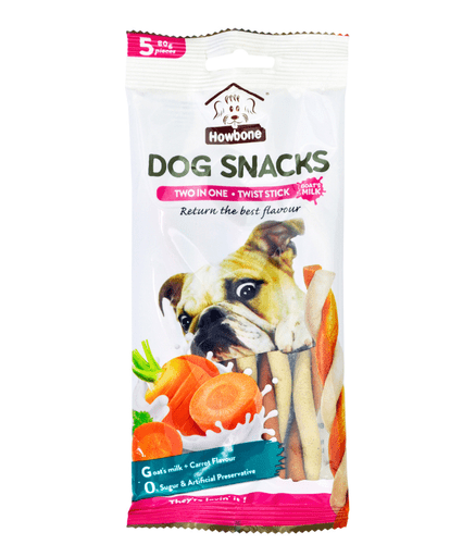 HB04737 Howbone Dog Snack - Two in One Twist Stick 80g (5pcs) - Goat's Milk+Carrot Flavour - Image 1