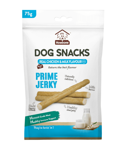 HB10288 Howbone Prime Jerky -Dog Snack 75g - Chicken & Milk Flavour - Image 1