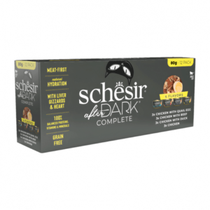 Schesir After Dark Wholefood In Broth Variety Pack For Cat 960g (80g x12 Cans) - 4 Flavors (3 Cans Each Flavor)