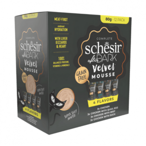 Schesir After Dark Velvet Mousse In Broth Variety Pack For Cat 960g (80g x12 Pouch) - 4 Flavors ( 3 Pouch Each Flavor)