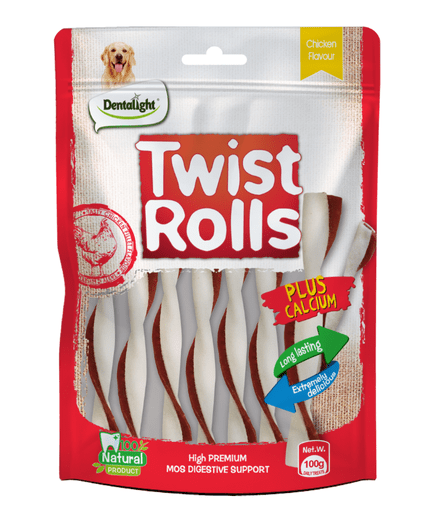 DL09466 Dentalight 5" Twist Rolls Small Dog Treats 100G - Chicken Flavour - Image 1