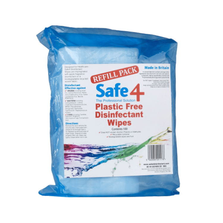 SFWIP-PF100RF Safe 4 Plastic Free Disinfectant Wipes, Refill Pack - Image 1