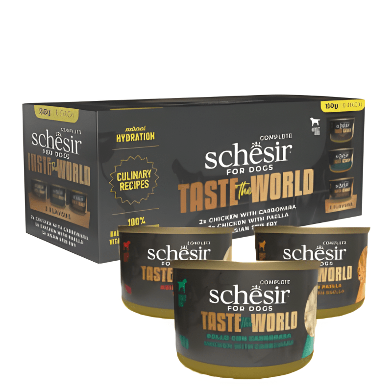 SCINV22119904 Schesir Taste The World Dog Wholefood Variety Pack 900G (6X150G) - 3 Flavors ( 2 Cans Each Flavor) - Image 1