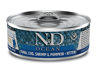 698_21_nd-ocean-feline-80g-tuna-cod-shrimp-pumpkin-kitten_web-x-site_1.png Farmina N&D Wet Ocean Cat Tuna Cod Shrimp & Pumpkin - Pumpkin Kitten - Image 1