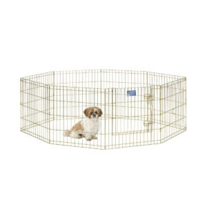 MidWest Foldable Exercise Pen With Door- Gold Zinc