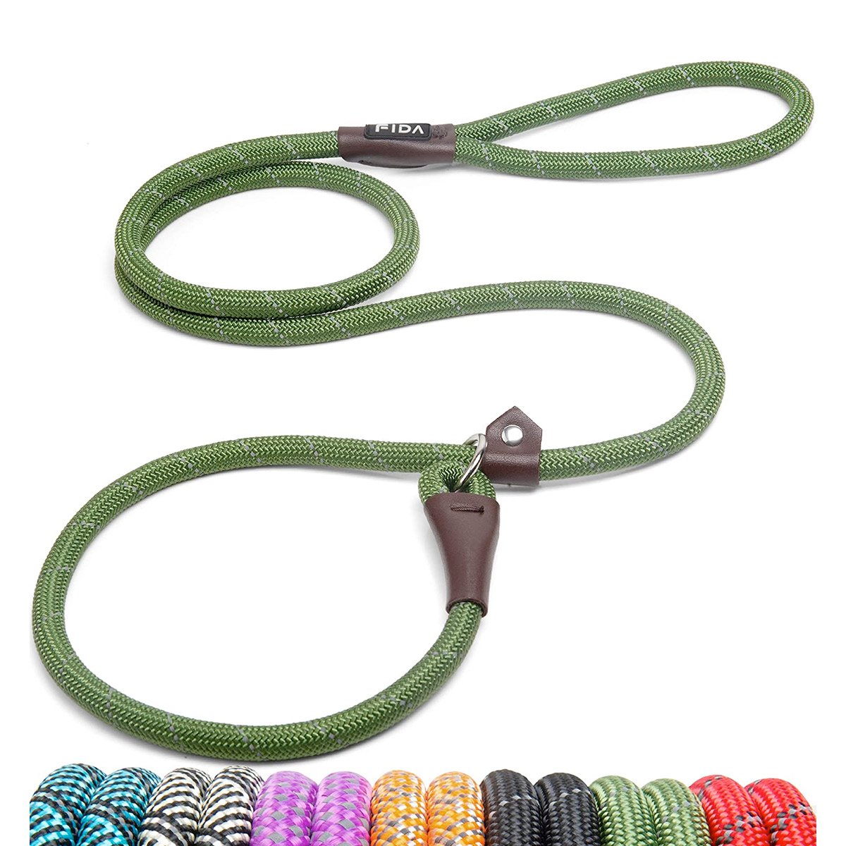 Fida-Slip-Lead-GREEN.jpg Fida Durable Slip Lead Dog Leash / Training Leash(6ft length, 1/2″ thick Rope) - Green - Image 1