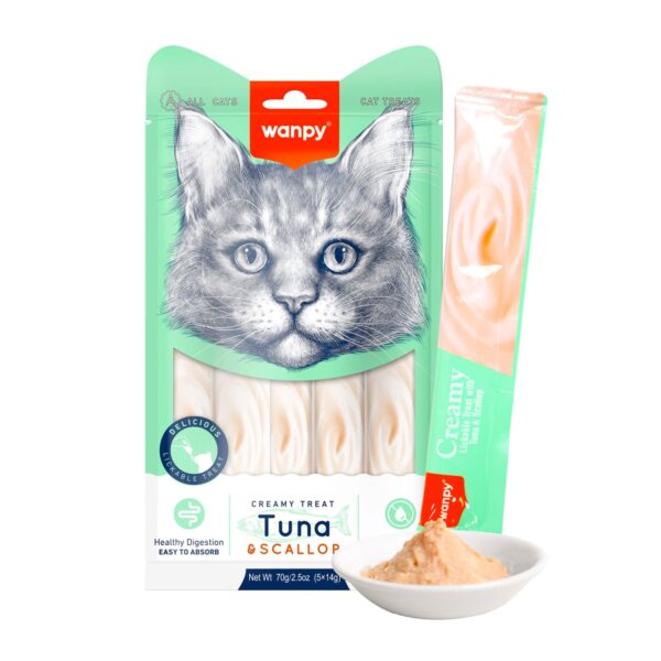 Wanpy-Creamy-Lickable-Tuna-Scallop-1-600x600-1.jpg Wanpy Creamy Lickable Cat Treats - - Tuna & Scallop (14gx5) - Image 1
