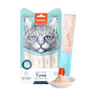 Wanpy Creamy Lickable Cat Treats - - Tuna & Codfish (14gx5)