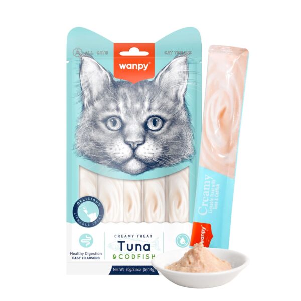 Wanpy-Creamy-Lickable-Tuna-codfish-1-600x600-1.jpg Wanpy Creamy Lickable Cat Treats - - Tuna & Codfish (14gx5) - Image 1