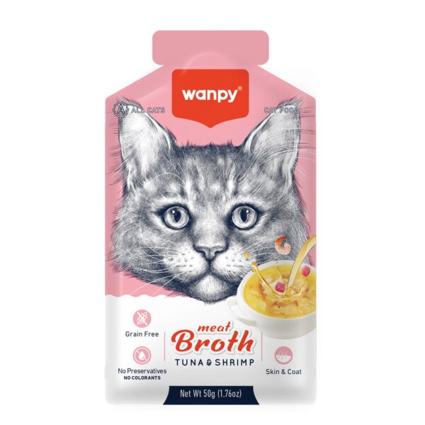 Wanpy-Meat-Broth-Tuna-shrimp-600×600-1.jpg Wanpy Meat Broth - Tuna & Shrimp for Cats (50gm) - 1Box 12pcs - Image 1