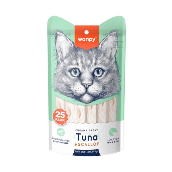 wanpy-tuna-scallop-25-600x600-1.jpg Wanpy Creamy Lickable Cat Treats - - Tuna & Scallop (14g x 25pc) - Image 1