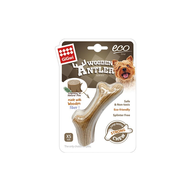 wooden-antler-XS.jpg Dog Chew Wooden Antler with Natural Wood and Synthetic Material - Image 1