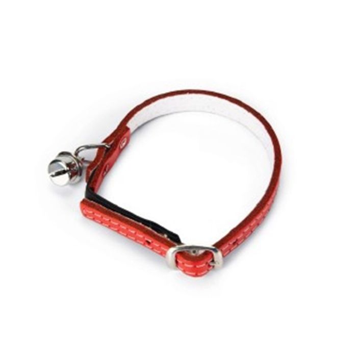 beezteesleathercatcollarwithbellred1.jpg Beeztees Leather Cat Collar with Bell - - Red - Image 1