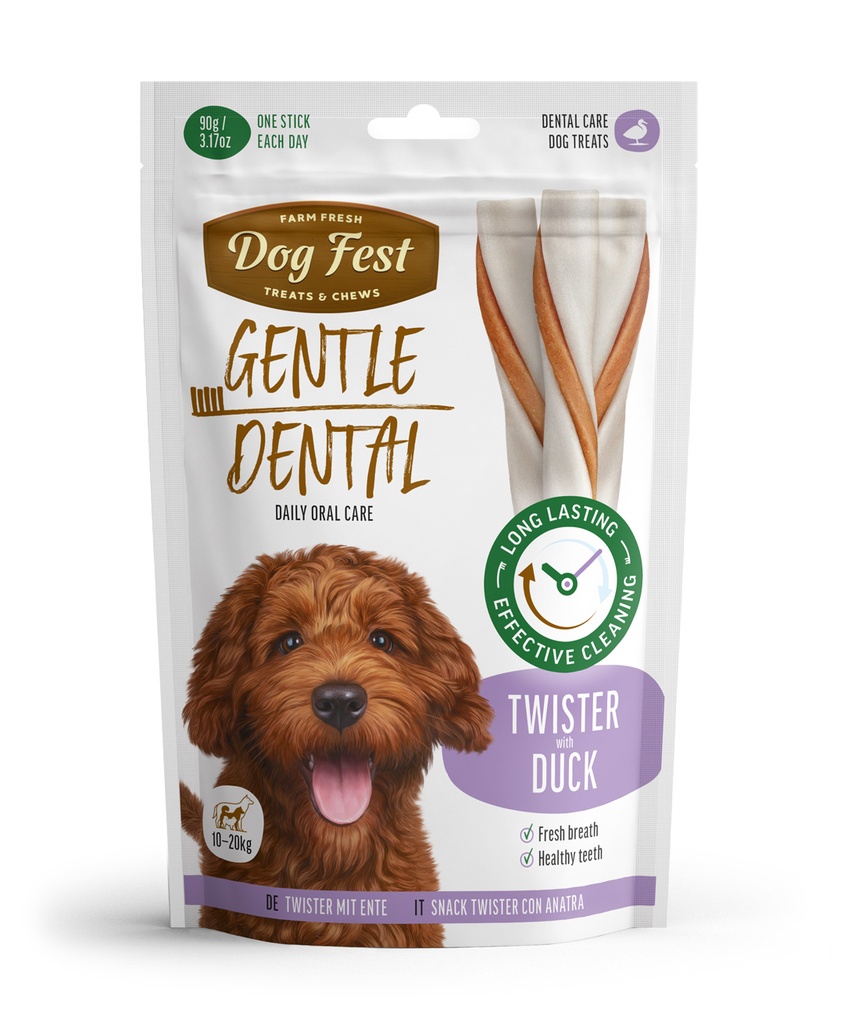 79212587 Dog Fest Dental Treats For Adult Dogs -Twister -Duck 90g (13cm) - Image 1