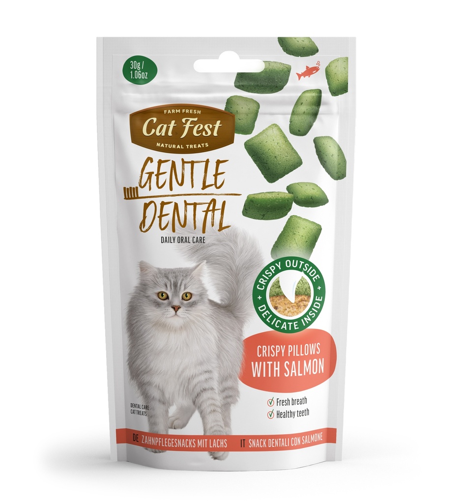 79212723 Cat Fest Dental Treats For Cats -Crispy Pillows -Salmon 30g - Image 1