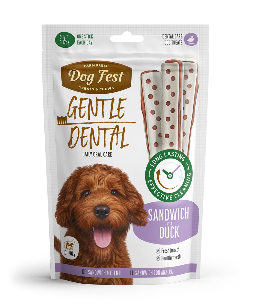 79214956 Dog Fest Dental Treats For Adult Dogs -Sandwich -Duck 90g - Image 1