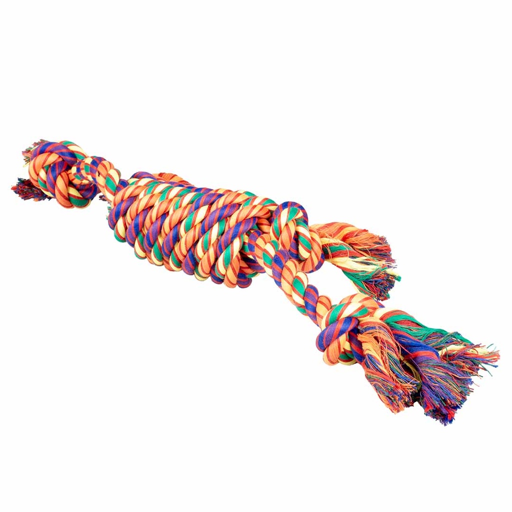 LR15795 Duvo+ Tug Toy-Multicolour Cotton Rope-2 knots- 55x10x7cm - Image 1