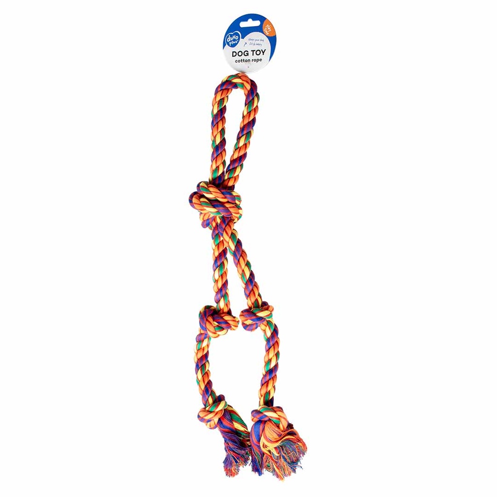 LR15799 Duvo+ Tug Toy-Multicolour Cotton Rope loop With 5 knots-52x10x7cm - Image 1