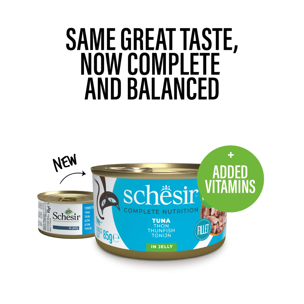 SCPST21123003 Schesir Complete & Balanced Nutrition Wet Cat Food in Jelly Can- Tuna 85g – MOQ:12pcs - Image 1