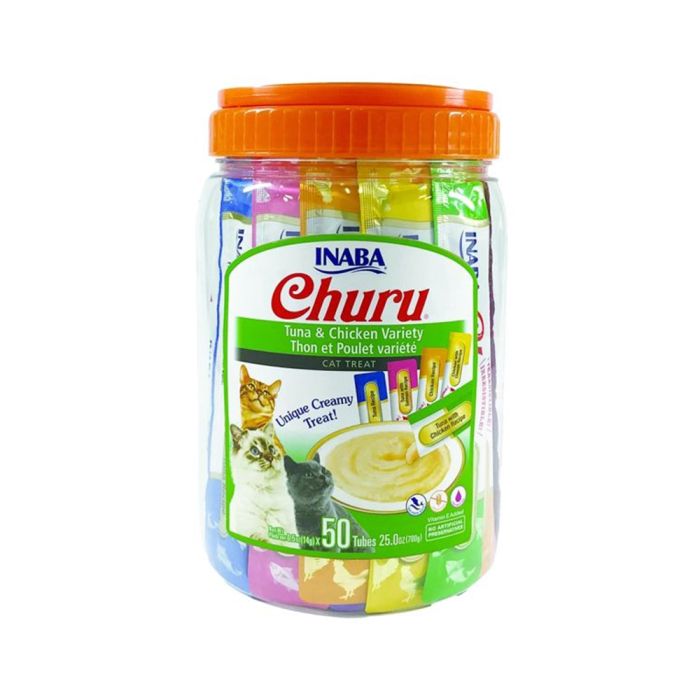 inabachurutunachickenpureevarietypackcattreats50x14g-1.jpg Inaba Churu Tuna & Chicken Puree Variety Pack Cat Treats, 50 x 14g - Image 1