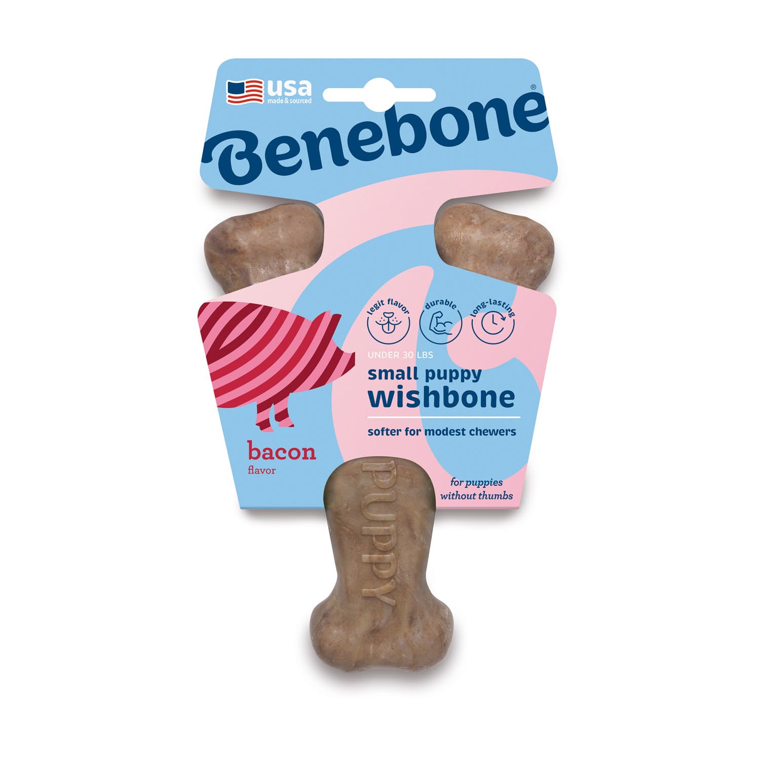 00 Benebone Puppy Wishbone Dog Chew Toy Bacon - Small - Image 1