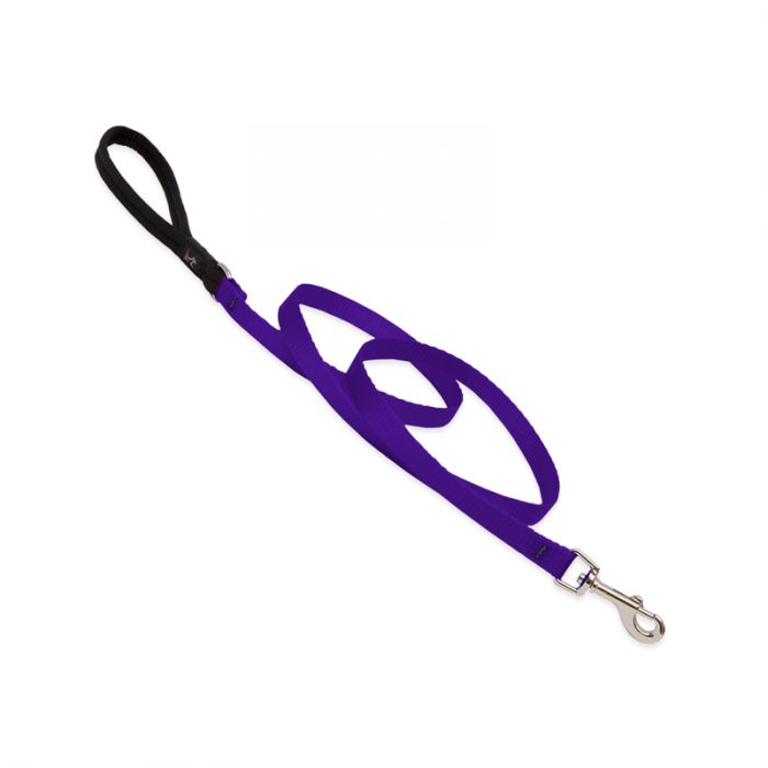 6 Basic Solids Padded Handle Dog Leash 4ft - 1" wide, Purple - Image 1