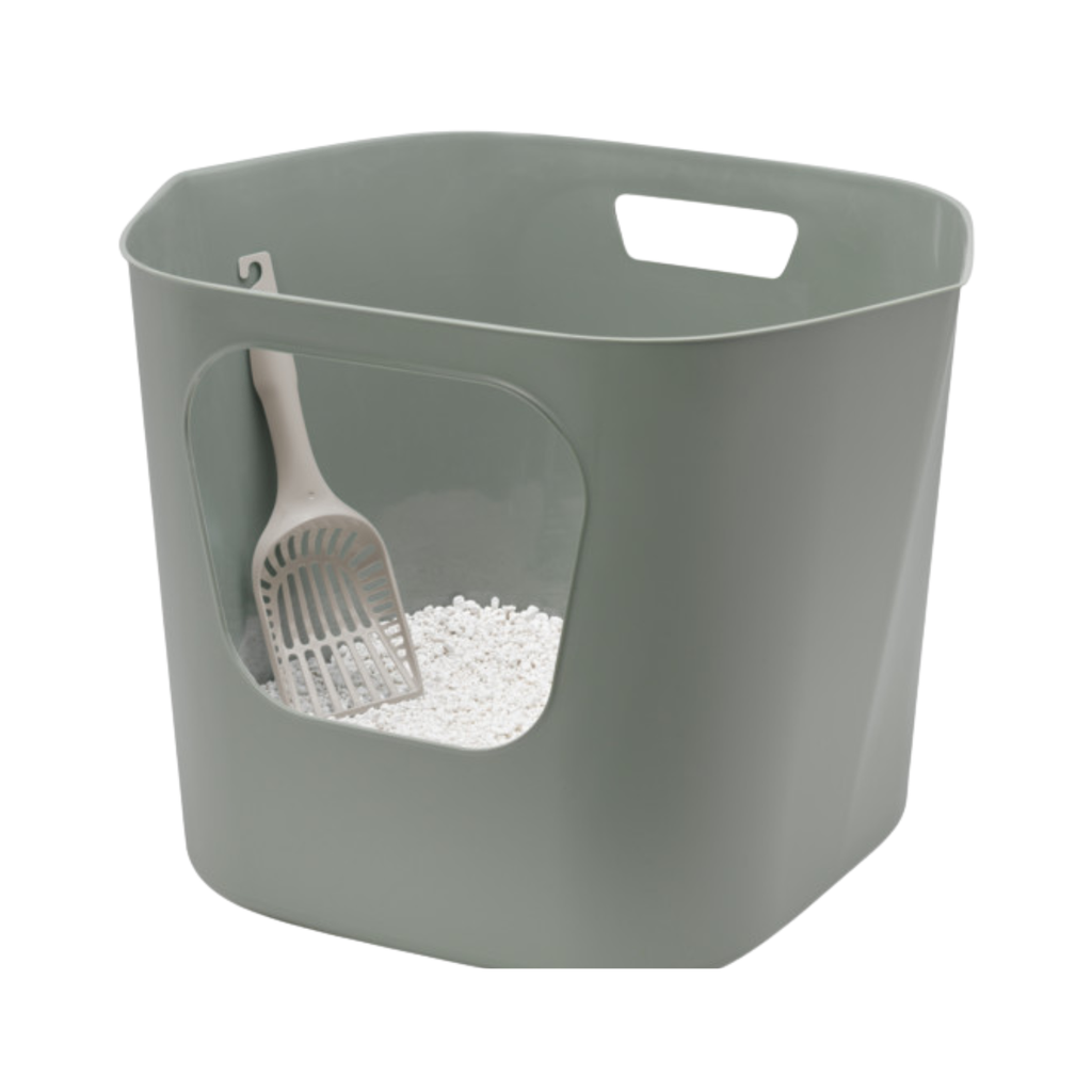 MOD-BM00-0373-0041 Moderna Lotus Cat Litter Box 54.4 x 43.9 x 40.5 cm-Olive Green - Image 1