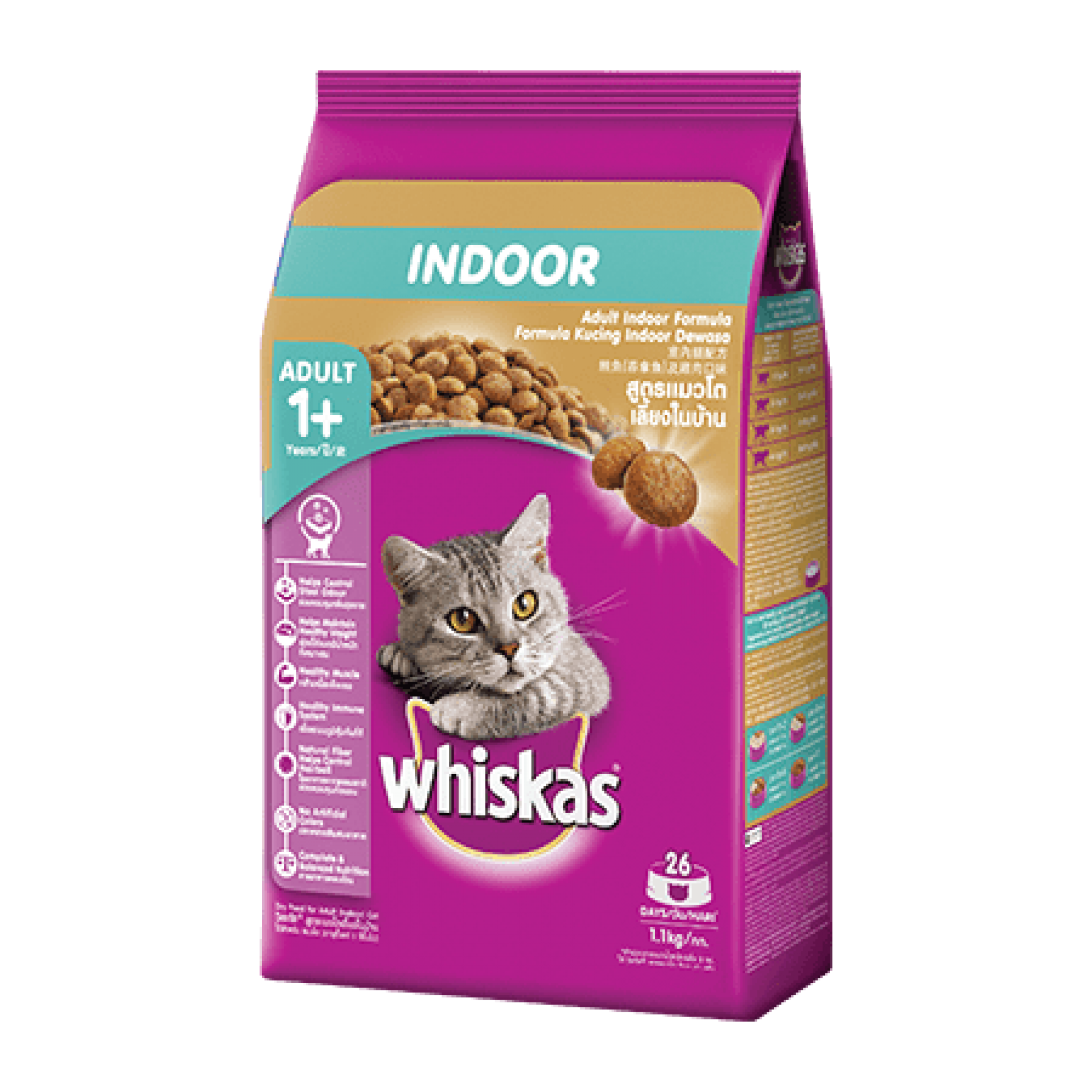 1738220716638825278.png Whiskas Indoor Formula Dry Cat Food (1.1kg) - Image 1