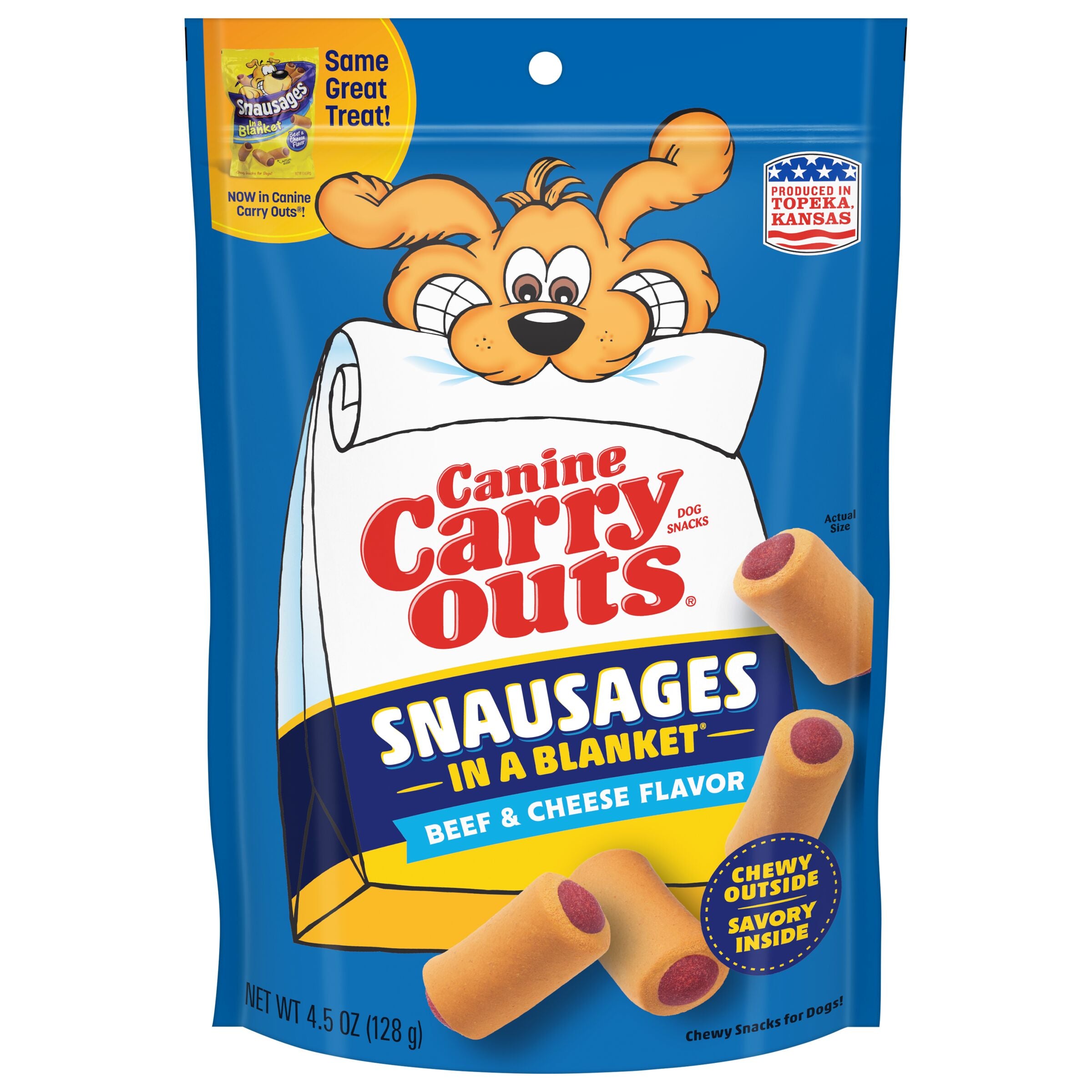 17441030081151053598.jpg Canine Carry Outs Snacks Snausages In A Blanket Beef and Cheese Flavour Dog Treats 128g - 4.5 oz. - Image 1